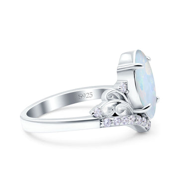 Marquise Art Deco Wedding Bridal Ring Lab Created White Opal 925 Sterling Silver